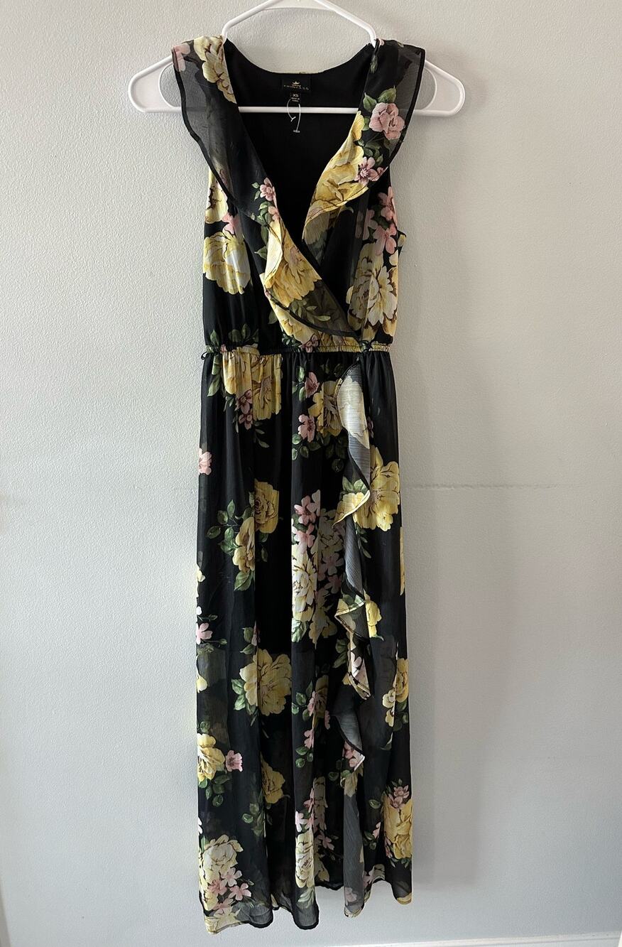 Disney Princess Dress Women's XS Black Floral Fairy Grunge Long Maxi Sheer